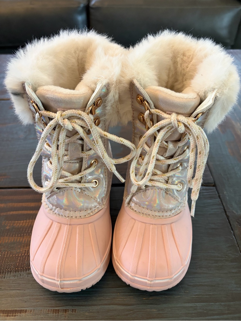 Girls Pink Faux-Fur Winter Boots - Brand